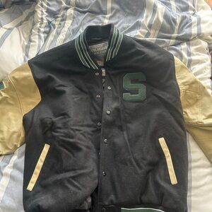 Colosseum Michigan state Black and Cream Varsity Jacket